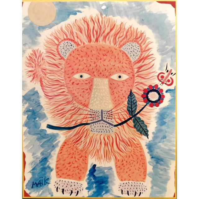 Framed reproduction print of Henri Hecht MAÏK's charming "Lion with Flowers in its Mouth". Original art is from the...