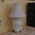Vintage American Ivory Glazed Ceramic Table Lamp With Brass Base and Embossed Bell Shade For Sale - Image 17 of 18