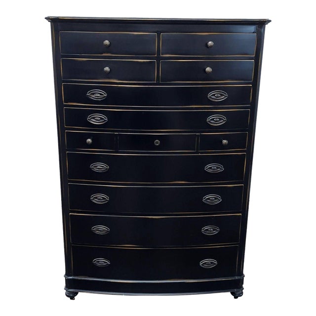 Hand Made Black 11-Drawer Chest With Distressed Finish and Jewelry Organizer For Sale