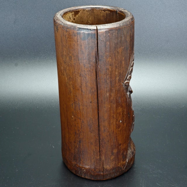Wood Chinese Carved Wood Bamboo Brush Pot Bitong 19th Century For Sale - Image 7 of 8