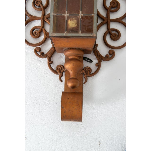 1920s Vintage Custom Made Hollywood Regency Iron Lantern Sconces - a Pair For Sale - Image 10 of 13