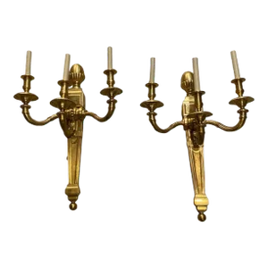 1940 Large French Gilt Bronze Sconces 3 Lights