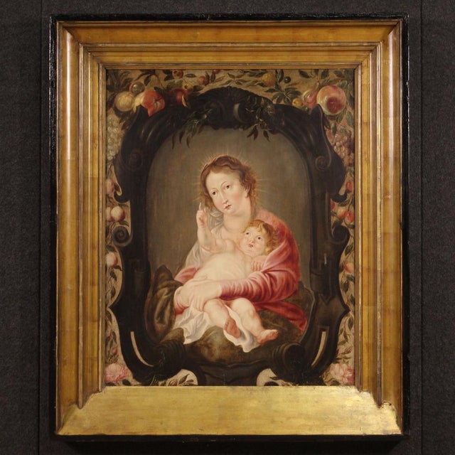 Flemish Artist, Madonna and Child, 1670, Oil on Panel For Sale - Image 17 of 17