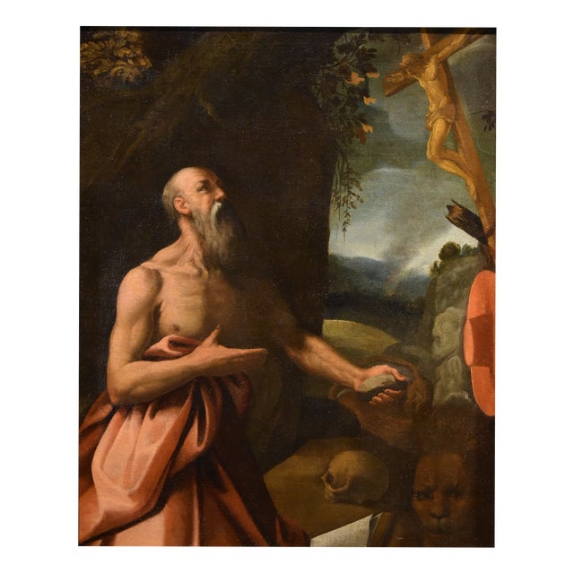 Workshop of Alessandro Bonvicino / Il Moretto, Saint Jerome, 1550, Oil on Canvas For Sale