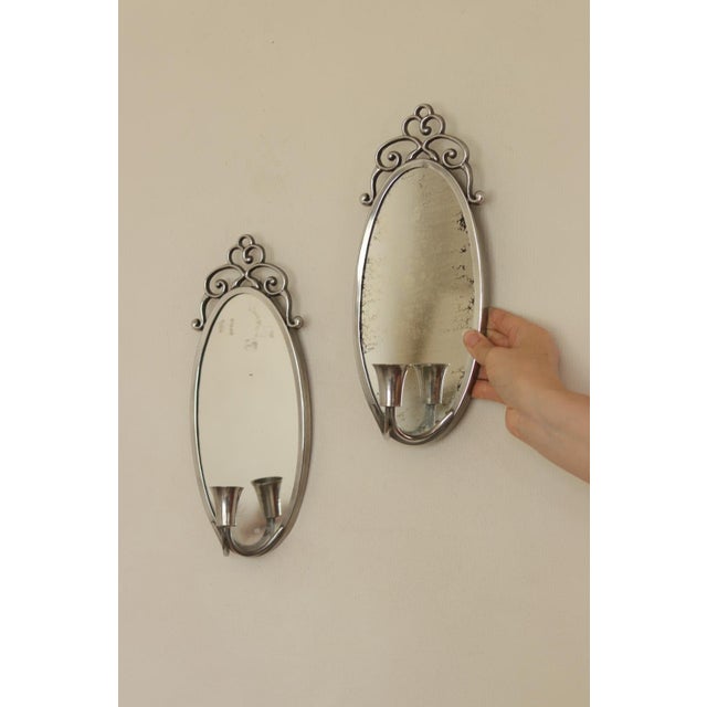 Mid-Century Swedish Pewter Sconces with Mirror by Svenskt - Tenn, Set of 2 For Sale - Image 11 of 13
