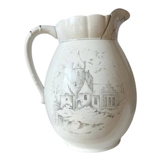 Large 1895 Antique Victorian Dresden Ironstone Creamware Pitcher -Rare Backstamp For Sale