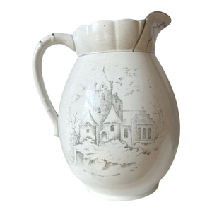 Large 1895 Antique Victorian Dresden Ironstone Creamware Pitcher -Rare Backstamp
