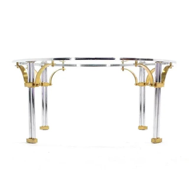 Transitional Mid Century Modern Round Chrome Brass Glass Coffee Table For Sale - Image 3 of 8