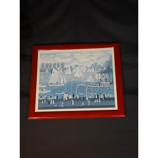 1991 French Harbor Sailboat Framed Print After Michel Delacroix For Sale - Image 9 of 10