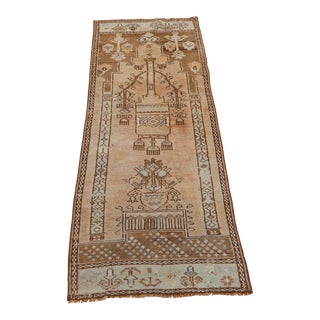 1970s Boho Style Hand Knotted Brown Oushak Runner 2x5 Ft For Sale
