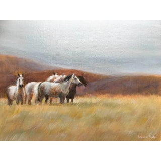 Iceland Horses Landscape Original Painting on Canvas by Valeriya Serova For Sale