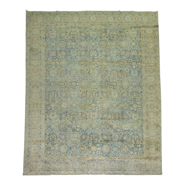 Antique Pale Blue Persian Tabriz Rug For Sale