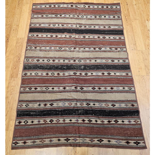 Antique Shahsavan Tribal Kilim, Handwoven Wool, Southwestern Pattern, Earth Tones, 5x7 For Sale - Image 9 of 17