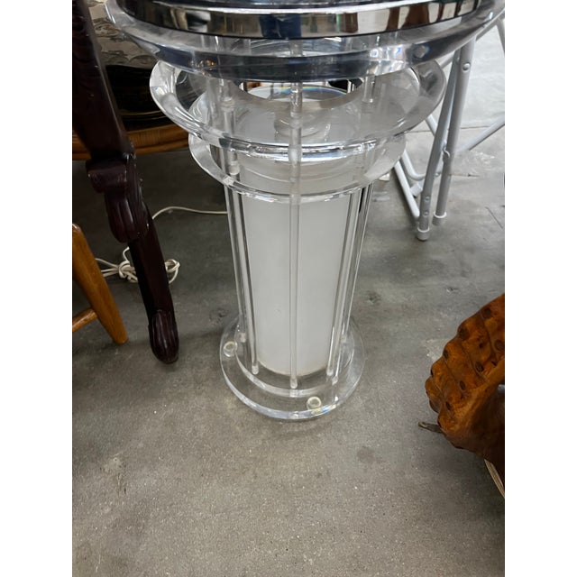 Postmodern 1970s Lucite Light Up Side Table With Signed Clock Table Top For Sale - Image 3 of 5