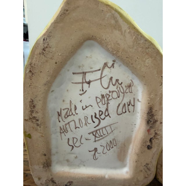 Vintage Pair of Handmade Majolica Farmer and FarmWife Toby Pitchers, Made in Portugal For Sale - Image 11 of 12