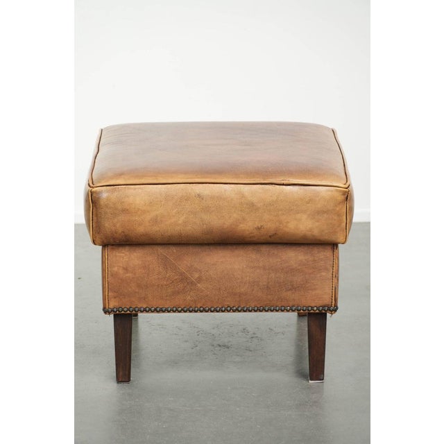 Vintage Cowhide Leather Ottoman For Sale - Image 5 of 10
