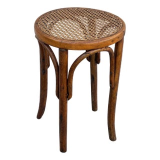 Late 19th Century Victorian Vienna Bent Oak & Cane Low Stool Attributed Thonet For Sale