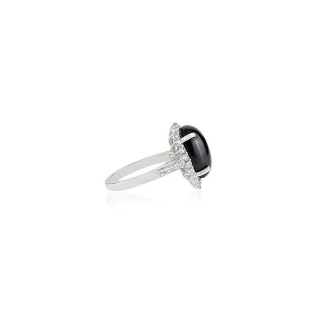 Metal Black Star Gemstone Cocktail Ring With Halo Zircons - Size 8 For Sale - Image 7 of 12