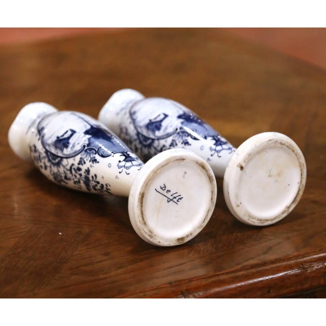 Pair of Early 20th Century Dutch Delft Blue and White Faience Bud Vases For Sale - Image 10 of 11