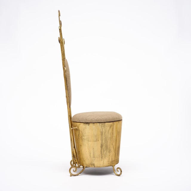 Italian Mid-Century Gilt Wrought Iron Vanity Chair For Sale - Image 4 of 9