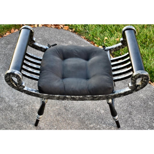 Black Curule Vanity Stool Bench Roman Slatted Saddle Seat Chair Hollywood Regency For Sale - Image 8 of 14