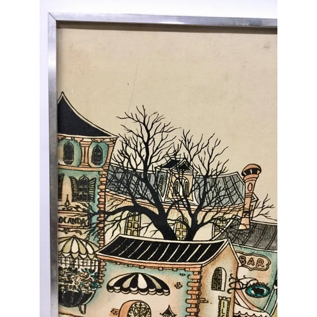 Very unique oil painting in 4 colors of an Italian seaside village. Quirky and cool. This is an unusual and large...