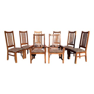 Late 20th Century Bassett Furniture Mission Style Arts & Craft Oak Dining Chairs For Sale