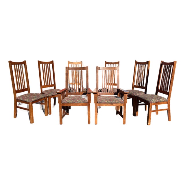 Late 20th Century Bassett Furniture Mission Style Arts & Craft Oak Dining Chairs For Sale