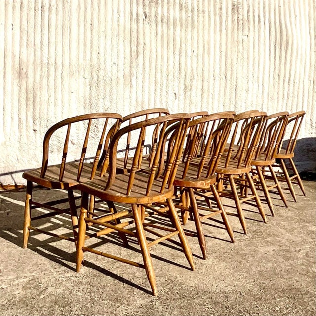 Vintage Boho Late 19th Century Windsor Style Farm House Dining Chairs - Set of 10 For Sale - Image 9 of 12
