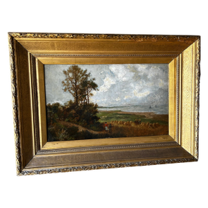 Late 19th Century James Peel Antique Oil Painting, English Harvest Scene Coastal Landscape