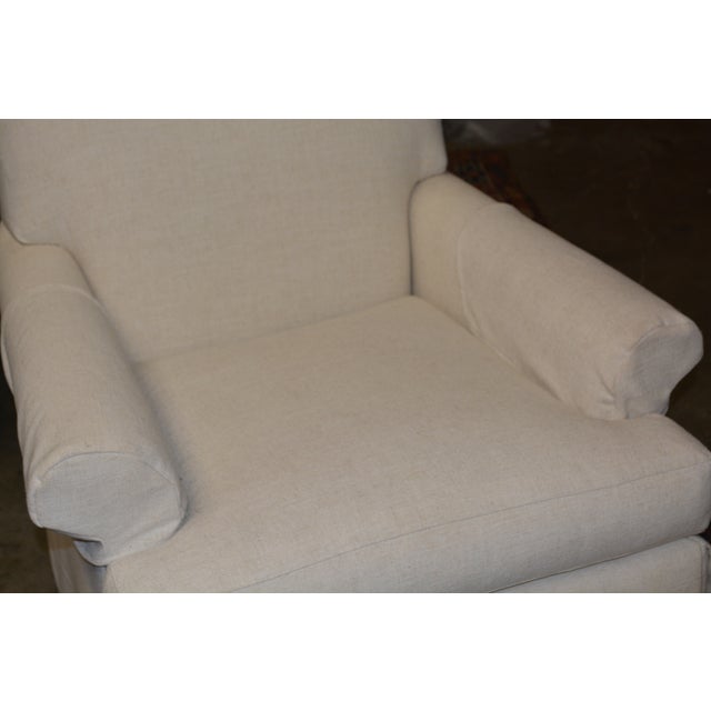 1990s Pearson Cream Woven Cotton Feather Down Mix Club Arm Lounge Chair For Sale - Image 14 of 15