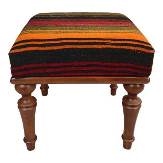 Striped Kilim Upholstered Footstool For Sale