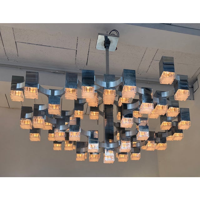 Very rare Extra Large Mid-Century Modern Space Age Chandelier pendant lighting lamp or flush mount model Cubic in 57...