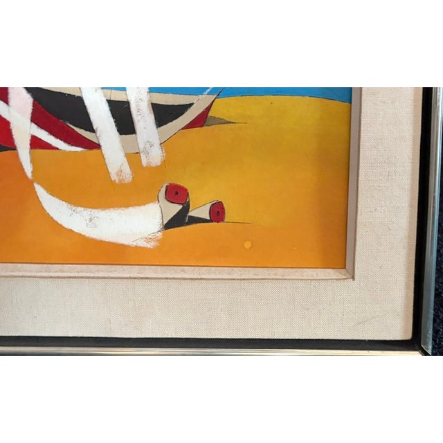 Mid 20th Century Mid Century Modernist Abstract Landscape Painting - A Boat Sits on a Beach - Signed For Sale - Image 5 of 11