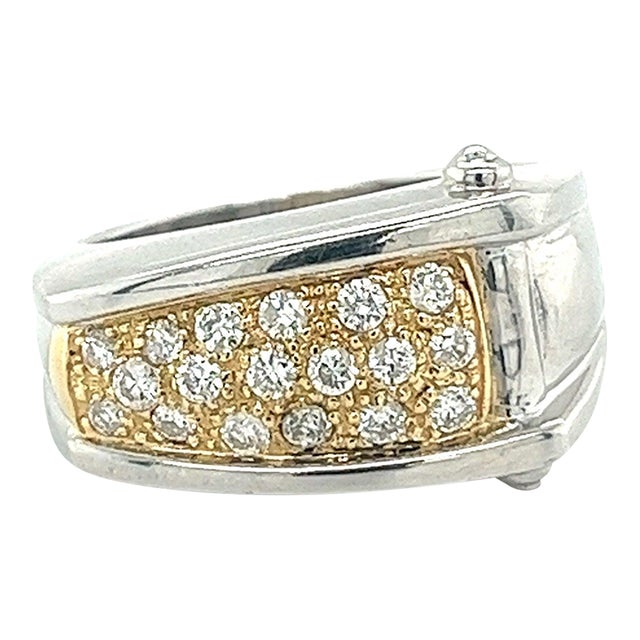 Mid 20th Century Platinum and 18k Gold Unisex Natural Diamond Pinky Ring Size 8 For Sale