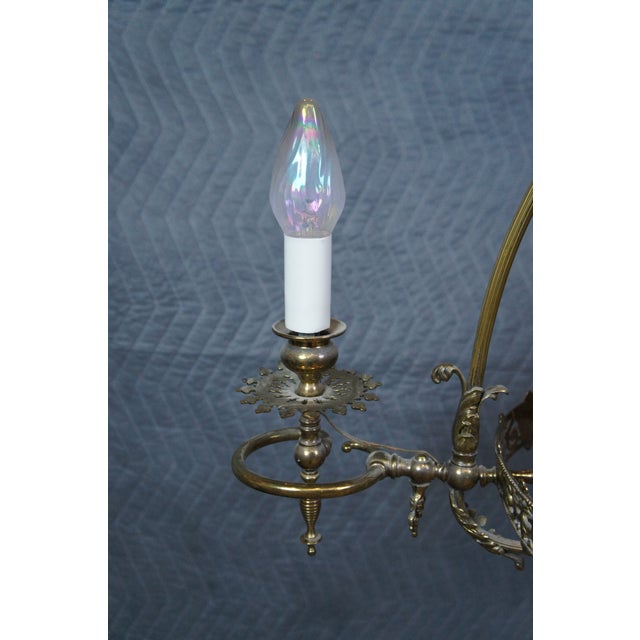 Antique Victorian Converted 4 Light Hurricane Candlestick Pendant Chandelier 36" For Sale - Image 4 of 16
