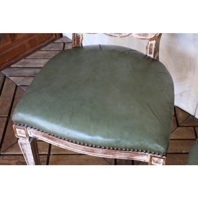 Wood Set of Four Italian Neoclassical Dining Chairs With Green Leather Seats, Circa 1930s For Sale - Image 7 of 18