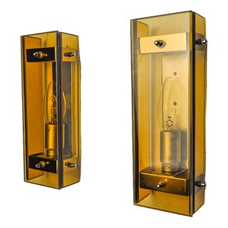 Brown Veca Wall Lights in Beveled Glass, 1970, Set of 2 For Sale