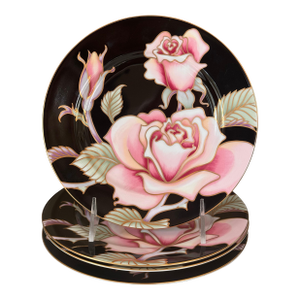 1987 Fitz and Floyd Midnight Rose Salad Plates-Set of Four
