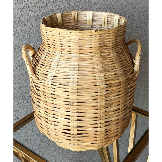 Tan Late 20th-Century Handwoven Natural Willow “Lidded Milk Can” Decorative Storage Basket For Sale - Image 8 of 12