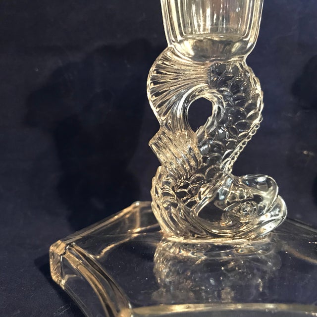 Vintage Westmoreland Clear Glass Dolphin Hexagonal Base Candlesticks