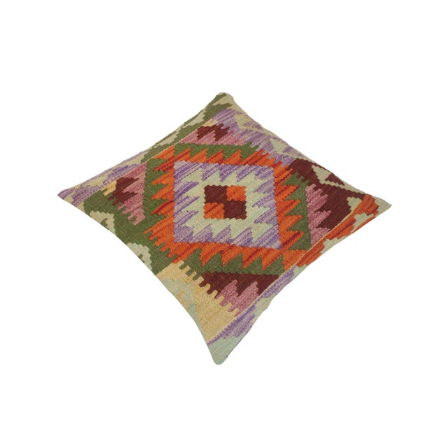 Geometric Turkish Nellie Hand Woven Kilim Throw Pillow For Sale - Image 4 of 5