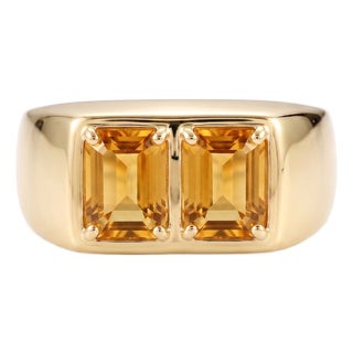 Natural Citrine Emerald Cut Ring | Chunky Two Stone Signet Unisex Ring | November Birthstone Ring Us 7 (All Sizes Available) For Sale