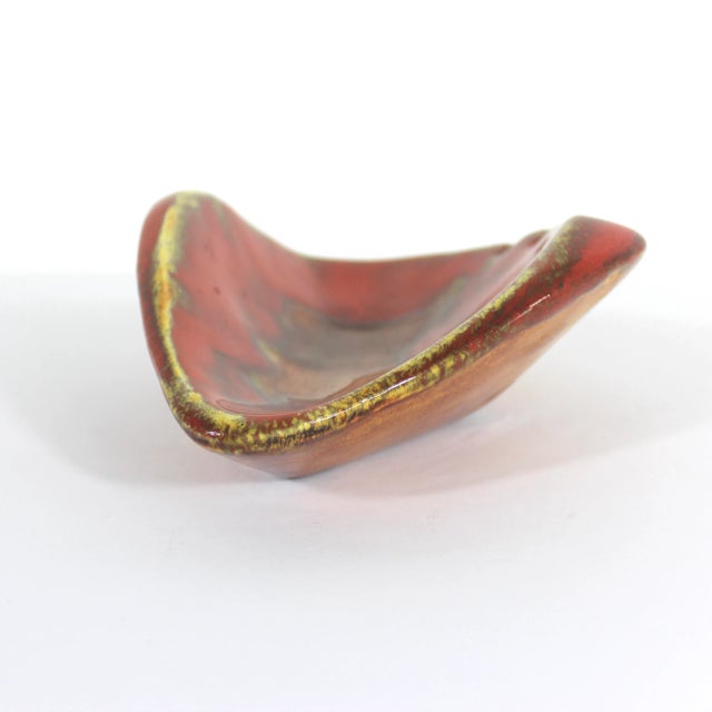 Red Mid Century Modern Atomic Drip Glaze Ceramic Ashtray Catchall For Sale - Image 8 of 8