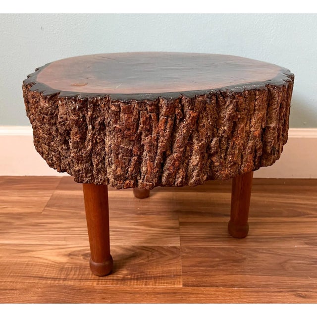 Vintage Raw Live Edge Wood Tree Trunk Slab Stool/ Table/ Plant Stand For Sale In Houston - Image 6 of 13