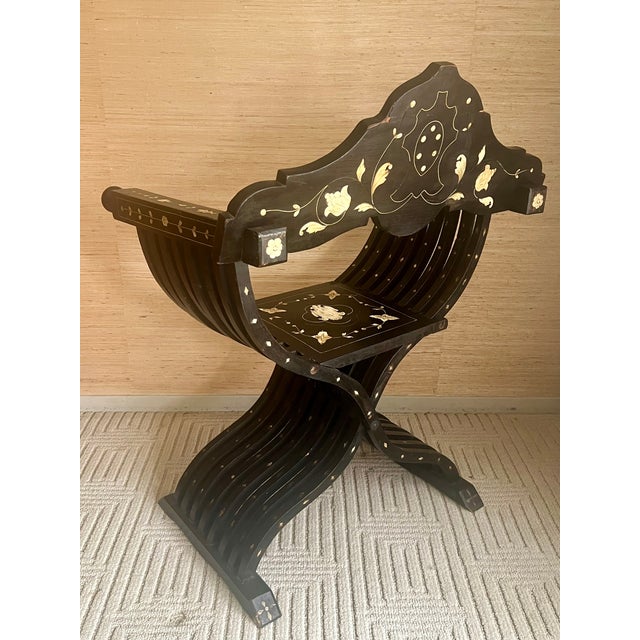Late 19th Century 19th-Century Antique Italian Renaissance Revival Inlaid Bone Savonarola Chair For Sale - Image 5 of 18