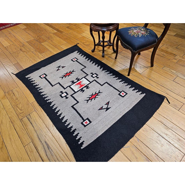 Vintage Native American Navajo Rug, Wool & Cotton, Storm Pattern Design, 4x6 For Sale - Image 10 of 12