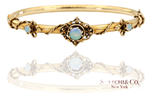 Vintage 14k 585 Solid Yellow Gold Natural Opal Bangale Bracelet