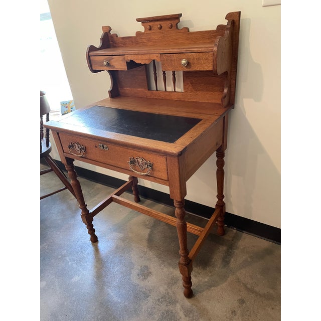 Traditional Vintage Oak Writers Desk For Sale - Image 3 of 9
