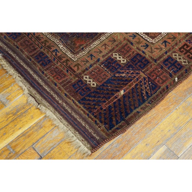 Textile 1890s Red Wine Medallion Antique Persian Baluch Prayer Carpet 3' X 4' 6'' Knotted Wool Rug For Sale - Image 7 of 9